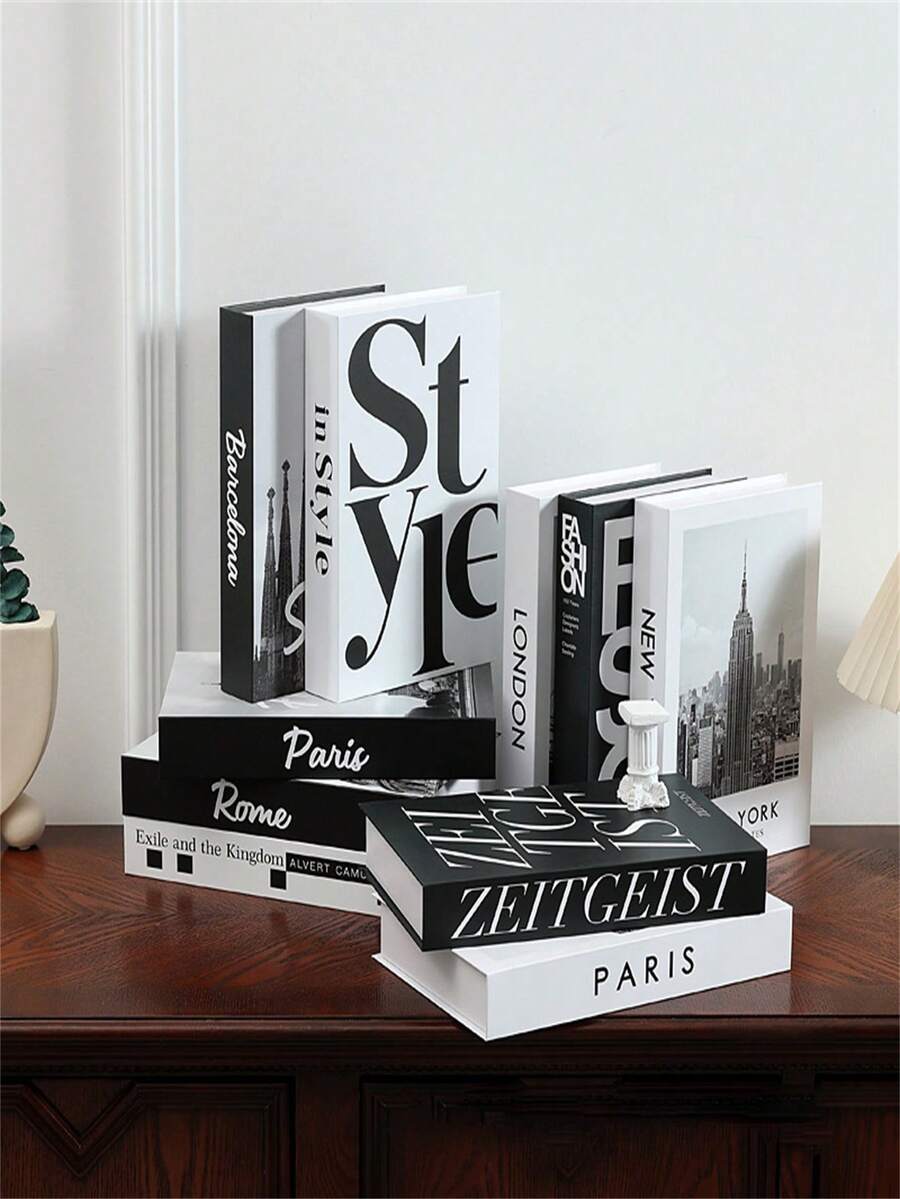 Bộ sách tiếng Anh giả phong cách Bắc Âu 2 chiếc/1 chiếc có thể gập lại Mô hình sách trang trí hiện đại Phụ kiện để bàn sáng tạo Giá sách phòng khách Trang trí sách mô phỏng Màu đen trắng Phong cách lạnh - Nhiều màu - Xem 1