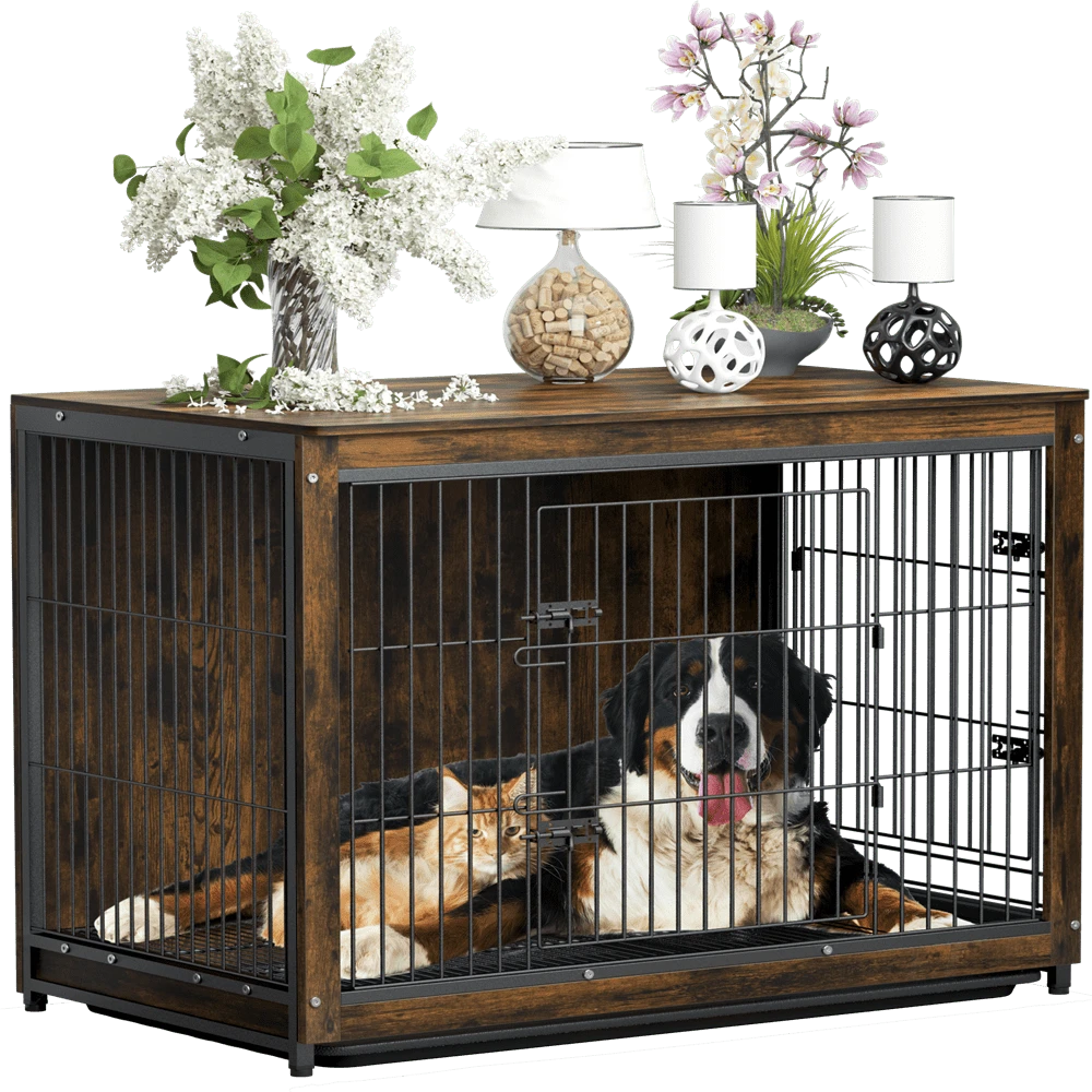 Large Dog Crate Wooden Kennel Heavy Duty Cage With Tray End Table Pet