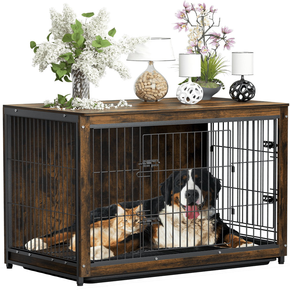Large Dog Crate Wooden Kennel Heavy Duty Cage With Tray End Table Pet