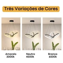Luminaria Lustre Pendente Moderno de Teto LED Para Sala Infinito Dourado Brilhante 45w Bivolt 3 Cores em 1 Luxuoso Wave - Preto - Visão 2
