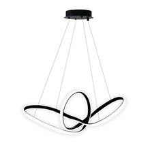 Luminaria Lustre Pendente Moderno de Teto LED Para Sala Infinito Dourado Brilhante 45w Bivolt 3 Cores em 1 Luxuoso Wave - Preto - Visão 3