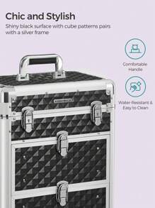 SONGMICS Make Up Trolley, Cosmetic Case, Beauty Case, Hairdressing Case, With 4 Removable Universal Wheels, Top With 3 Levels, Drawers With Slide Rails, Professional For Travel, Black - Black - View 9