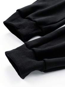 1pc Black Thermal Lined Tightening Leg Pants, Warm And Comfortable With Zipper Pockets And Adjustable Drawstring, Suitable For Outdoor And Daily Wear, Classic Design For Winter - Black - View 2