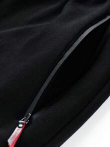 1pc Black Thermal Lined Tightening Leg Pants, Warm And Comfortable With Zipper Pockets And Adjustable Drawstring, Suitable For Outdoor And Daily Wear, Classic Design For Winter - Black - View 8
