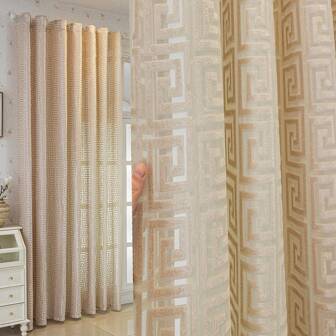 1 st genomskinlig fönstergardin med stångficka, förtjockad Jacquard transparent gardin med linjemönster, lämplig för vardagsrum, sovrum, balkong, matsal