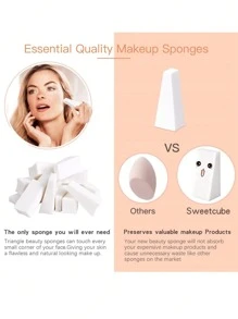 20 PCS Triangles Shaped Cutting Blender Makeup Cosmetics Sponge Latex-Free Makeup Sponge Both Wet And Dry Triangle Cosmetic Puff Soft Makeup Sponge Blender - White - View 6
