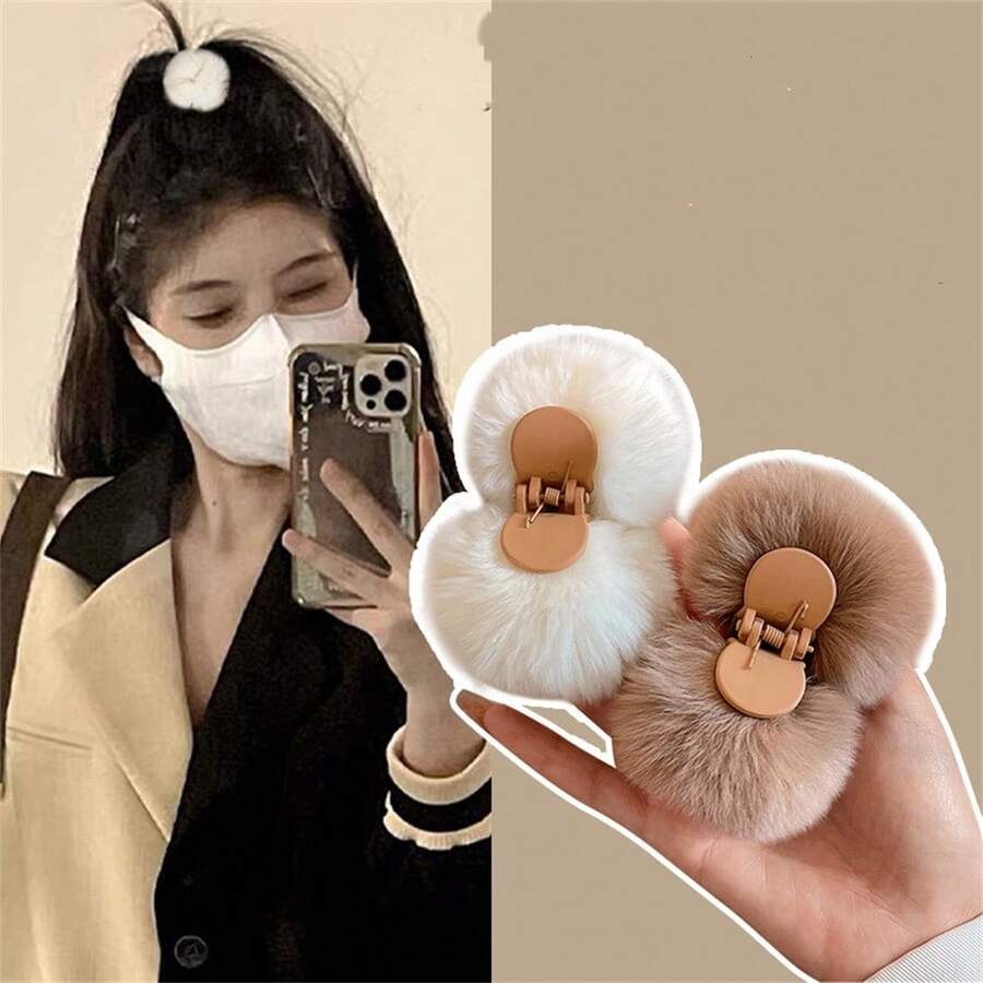 毛绒马尾发夹，发髻夹，秋冬发饰