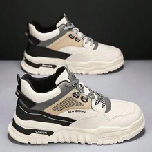 2024 新款高帮滑板鞋厚防滑鞋底青少年休闲运动鞋男士潮流白鞋 - 卡其色 - 查看 4