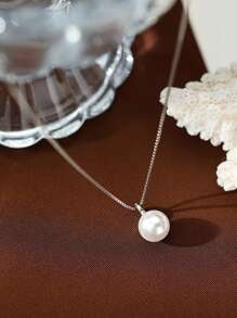 1pc S925 Sterling Silver Simple Elegant Pearl Necklace For Women, Delicate, Chic, Small Collarbones Chain, Great Gift