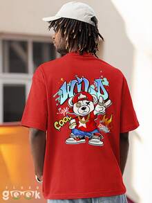 Shirt Bear T-Shirt Skate Streetwear Oversize Print Wild Bear Ref 1435 FLUXOGEEK - Đỏ - Xem 5