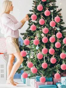 12 decorațiuni de Crăciun pentru brad, bile de catifea lucrate manual, decorațiuni de Crăciun cu bile de catifea roz, decorațiuni de Crăciun cu bile de 3,15 inci, bile din plastic plușate, ornamente de Crăciun suspendate, ornamente de Crăciun plușate pentru petreceri, bile de catifea lucrate manual, decorațiuni de Crăciun pentru brad, bile de catifea de Crăciun (produsul include frânghie)