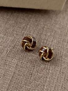 2 件 Maillard 耳环，米色和金色女士耳环，独特设计，复古法式风格，暖色优雅耳环 - 咖啡棕 - 查看 2