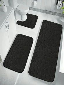 1 件大号浮雕石纹多用途防滑浴室垫，适用于浴室、卫生间、门口和其他家居装饰，所有季节，可机洗家居浴室装饰浴室地毯地毯户外地毯门垫夏季浴室配件 - 黑色 - 查看 3