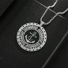 1 件装不锈钢复古北欧维京指南针锚勋章吊坠项链男士时尚炫酷摩托车骑行派对首饰 - 時尚 - 查看 3