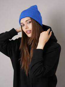 1 Stück einfarbige gestrickte Beanie, Unisex Mütze, Y2K Stil Outdoor warme gestrickte Kappe, lässiger vielseitiger Winterkälte-Hut geeignet für den täglichen Arbeitsweg - A - Übersicht 8