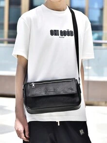 1 件男女通用斜肩斜挎包、邮差包、手提包、钱包、卡包、腰包、胸包，采用 PU 皮革制成，容量大，休闲简约设计，适合感恩节钱包假日收纳袋手提包运动包单肩包沙滩包健身包 PU 材料斜挎包复古商务单肩包理想礼物简约经典挎包男士礼物黑色包度假复古旅行圣诞礼物胸包侧包皮包流浪包腰包 - 黑色 - 查看 4