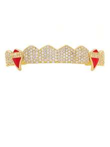 吸血鬼牙齿锆石水晶嘻哈牙套，镀金/镀银方晶锆石上下牙齿首饰，男女节日礼物 - 彩色 - 查看 13