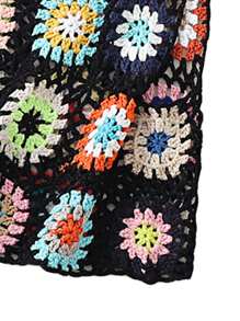 Womens Crochet Tank Top Knit Colorful Floral Embroidery Summer Boho Camisole Hollow Out Top - 黑色 - 查看 4