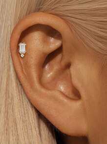 EleRunis 1PC 925 Sterling Silver Asymmetrical Marquise Studs Flat Back Cartilage Helix Piercing Jewelry For Daily Wear Wedding Party Engagement Anniversary Valentine's Day - Gold - View 15