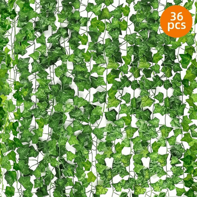 36pcs 6.89-Foot Artificial Ivy Vines, Each 82.68 Inches, Wedding Decoration Fake Vines, Bedroom Fake Ivy Vines, DIY Party Decoration, Artificial Vines With Fake Leaves, Indoor And Outdoor Wall Hanging Decoration Artificial Ivy Wreath Vines