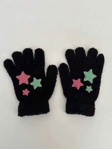 1 Cặp Găng Tay Thiết Kế Ngôi Sao Mờ, Chống Gió 5 Ngón Tay & Ấm Áp Cho Đạp Xe Ngoài Trời, Quà Tặng Giáng Sinh - 12-16Y - Xem 4