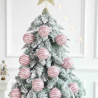 4pcs/Set 8cm Rose Gold Christmas Ball Ornaments, Christmas Tree Decorations, Glitter Foam Balls, Christmas Decor Ornaments (Product May Have Slight Powder Loss Or Paint Chipping, And Transportation May Cause Creases)