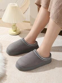 女士新款纯色柔软蓬松厚底拖鞋，适合室内/室外穿着，配有毛绒衬里，TPR 防滑耐用鞋底，寒冷冬季必备的温暖家居拖鞋 - 灰色 - 查看 1