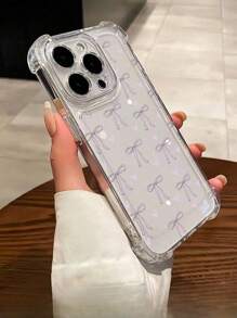 Apple Cute Bow & Heart Design Transparent Phone Case With Shock-Absorbing Corners, Compatible With IPhone 14/15/16/16 Pro Max/12 Pro/11/Xr/Xs/7/8 Plus - TPU Material IPhone Cases