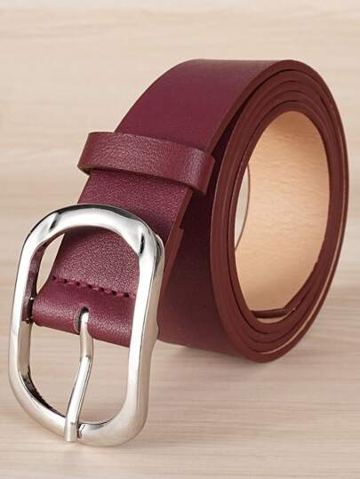 1 件女士加大码勃艮第椭圆形扣 PU 休闲时尚腰带，适合日常使用夏季、学校秋季、秋季、万圣节