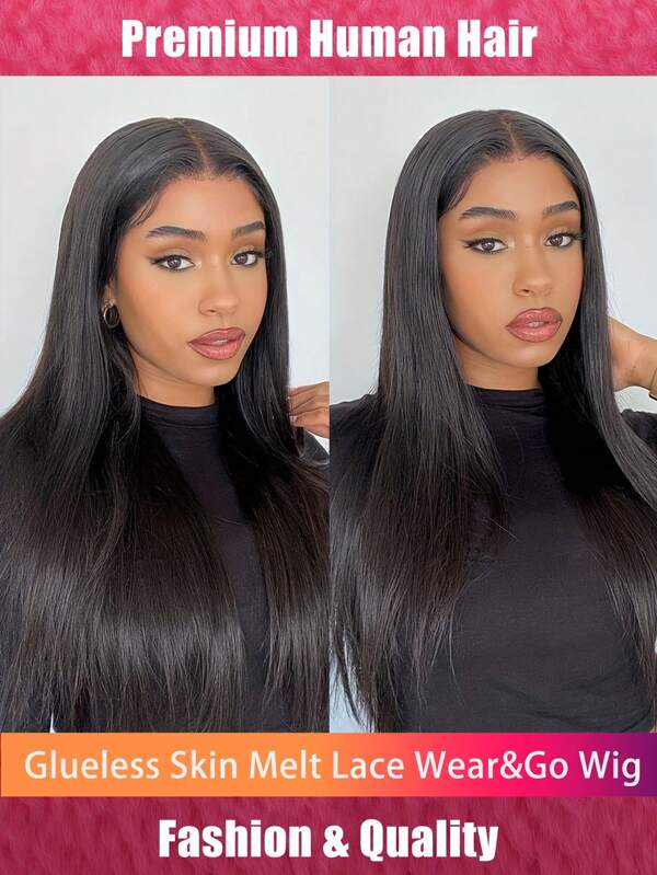 Lijmloze Skin Melt Lace Front Zijdezachte Rechte Pruik Remy Menselijk Haar 180% Dichtheid Vollere Pruik Wear & Go 4x4 Lace Closure Pruiken Natuurlijke Zwarte Kleur Voorgesneden Lace Closure Pruiken Voorgeplukt Gesmolten Haarlijn Zijdezachte Bot Recht Beginnersvriendelijk Voor Vrouwen