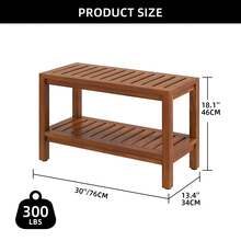 30''/36" Wooden Shower Bench Stool With Storage Shelf Waterproof Bathroom Bench ,Stable Structure, Two Sizes Available - Brown - View 4