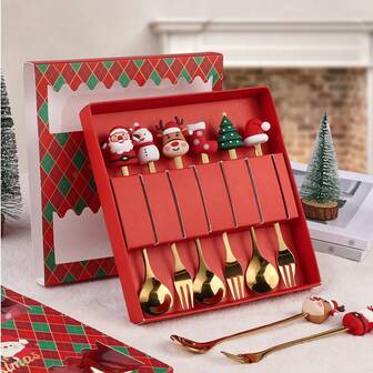 Christmas Spoon Stainless Steel Christmas Tree Tea Spoon For Home, Xmas Coffee Spoon Dinner Forks Dessert Spoon Stirring Spoon Ice Cream Spoon Creative Tableware Gift, Holiday Party Supply