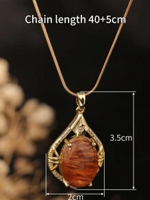 1pc Stainless Steel "Leaf Knows Autumn" Egg Leaf Shape Necklace, Luxury 18K Gold Amber 4-Color Teardrop Pendant, Suitable For Women Party And Daily Wear