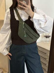 Fashionable Solid Color Zipper Side Pocket Casual Chest Bag, Suitable For Shopping, Wallets, Shopping, Young Women, College Students, Newcomers, White-Collar Workers. They Are Very Suitable For Offices, Universities, Work, Business, Commuting, Outdoor Activities, Travel, And Outings