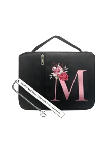 黑色圣经袋，带玫瑰深粉色首字母印花图案，适用于存放圣经书籍、圣经文件夹、便携式储物袋、带拉链和口袋的标准尺寸圣经袋，用于存放书籍、平板电脑、手机、杂物，带手柄的圣经袋，非常适合女士和男士手提包（拉链位置随机，无 U、V）组织者组织 - 黑色 - 查看 23