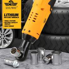 LYUWO LYUWO Power Tool 3/8-Inch Cordless Yellow Ratchet Electric Wrench 45Nm 90 Degree Right Angle 12V Rechargeable Ratchet Wrench, With A Slender Body For Easy Multi Angle Entry Into Narrow Spaces, No Longer Bound By Wires