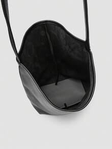 1pc Solid Color PU Leather Bucket Bag, Suitable For Women Daily Use - Black - View 7
