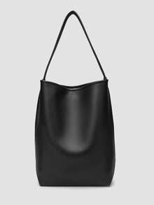 1pc Solid Color PU Leather Bucket Bag, Suitable For Women Daily Use - Black - View 5