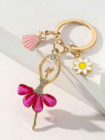 1个优雅芭蕾舞女钥匙扣，创意高端亚克力钥匙链配件，适用于汽车、包包、装饰