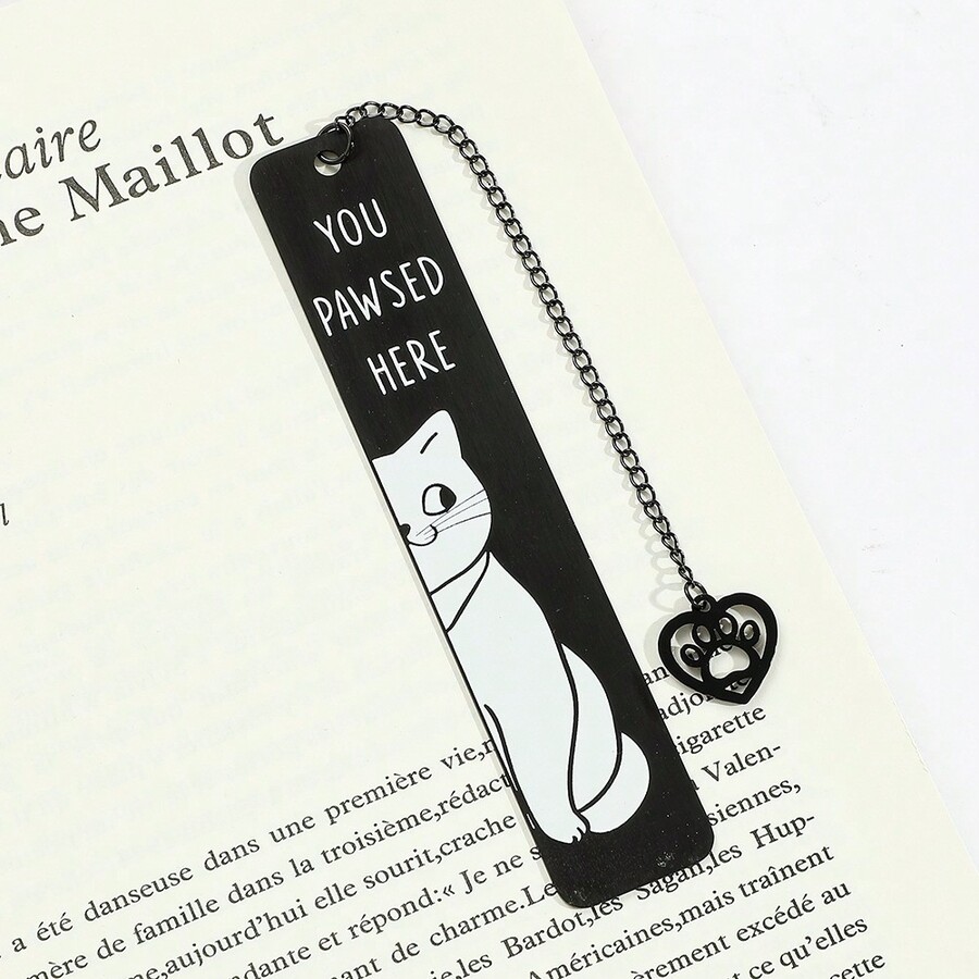 1pc Pet Cat Kitten Naughty Cat Bookmark Black Stainless Steel Bookmark