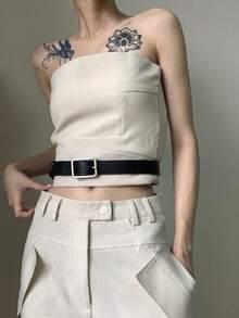 1 chiếc thắt lưng da PU cổ điển thanh lịch giản dị dành cho nữ có chi tiết thiết kế, thắt lưng denim trang trí, cạp quần rộng đơn giản màu đen, thắt lưng quần cá nhân hóa theo phong cách thẩm mỹ Ins, nữ - nhiều màu - Xem 5