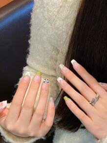 Uñas postizas hechas a mano - Forma cuadrada color rosa claro con diseño de nubes y arcoíris, Set de 10 piezas de uñas acrílicas falsas pegables - Conveniente, versátil, reutilizable - Incluye uñas postizas, uñas pegables, uñas Impress - Estilos pastel y variados