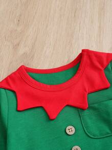 Yierying Newborn Baby Boy Cute Christmas Pattern Green Jumpsuit & Round Neck Set - Green - View 5
