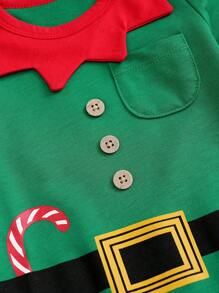 Yierying Newborn Baby Boy Cute Christmas Pattern Green Jumpsuit & Round Neck Set - Green - View 8