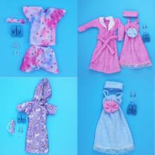 Bộ phụ kiện quần áo búp bê nữ thời trang 11,5 inch: Áo choàng tắm, đồ ngủ, mặt nạ mắt, băng đô tắm, dép lê, đinh tán, vòng tay, kiểu dáng tùy chọn, để chơi cảnh nhà (không có búp bê) - Nhiều màu - Xem 9