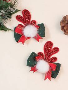 2pcs/Set Deer Design Hair Clips Suitable For Girls, Christmas - Multicolor - View 15