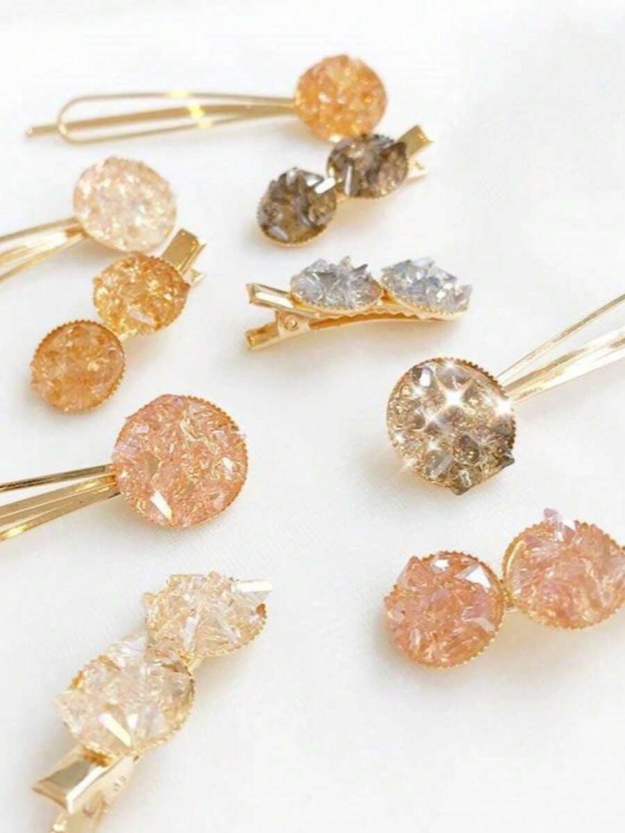 皇家8入組女士和女孩可愛的假珍珠和水晶髮夾，適用於長短髮 - 粉色 - 查看 1