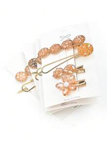 皇家8入組女士和女孩可愛的假珍珠和水晶髮夾，適用於長短髮 - 粉色 - 查看 5