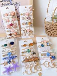 皇家8入組女士和女孩可愛的假珍珠和水晶髮夾，適用於長短髮 - 粉色 - 查看 4