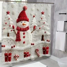 Rèm tắm phòng tắm hình người tuyết Giáng sinh, - Vải polyester dệt chống thấm nước, In kỹ thuật số, Thiết kế không dây, 12 móc - Trang trí phòng tắm hoàn chỉnh Trang trí mùa thu Phụ kiện phòng tắm Trở lại trường - Màu Hoa hồng đỏ - Xem 1